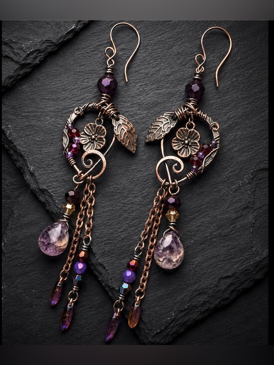 Artisan Jewelry - Violet Purple Amethyst Crystal Drop | Artisan Earrings | Boho Jewelry